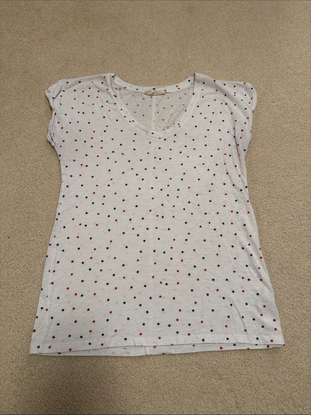 Christian Siriano White V-Neck Star Print Tee